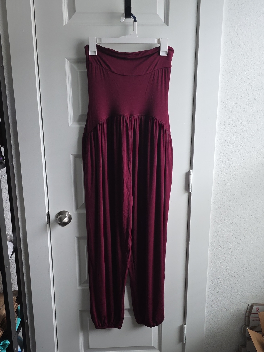Halara Ribbed Tube Backless Side Pocket Casual Jumpsuit Deep Burgundy Small G074